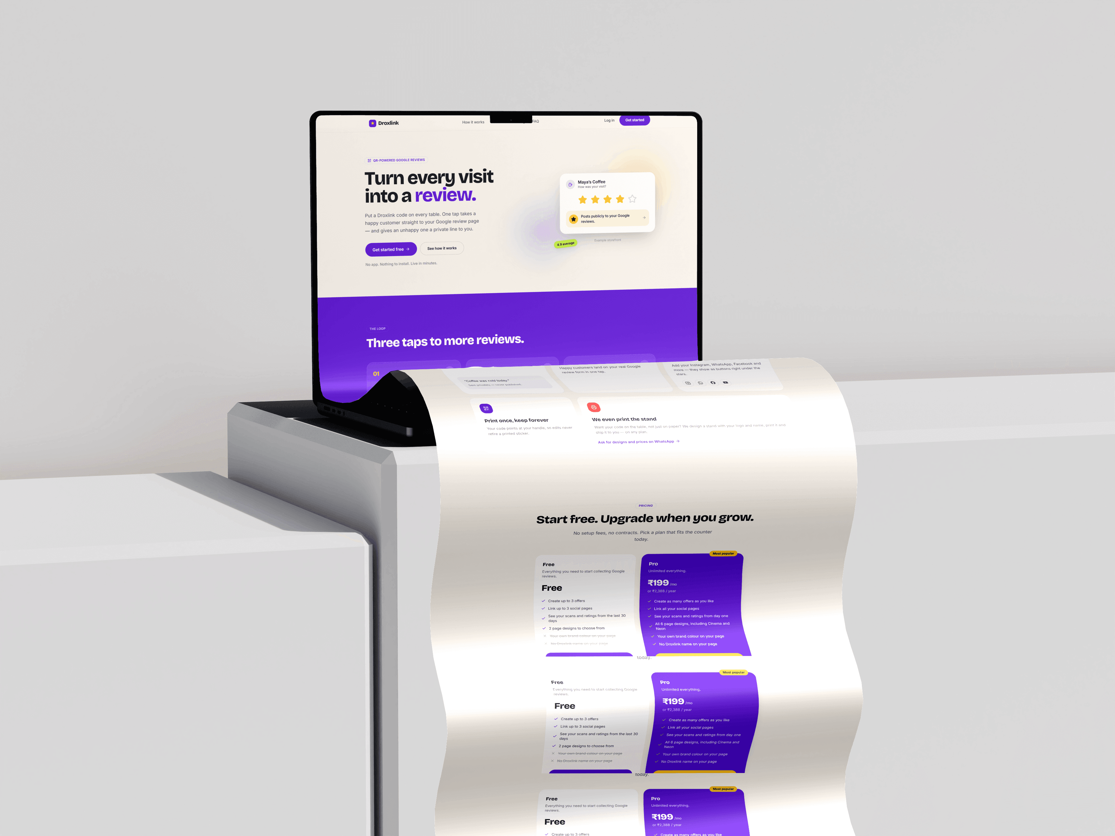 Droxlink — QR-code review page that routes happy customers to Google and unhappy ones to private feedback