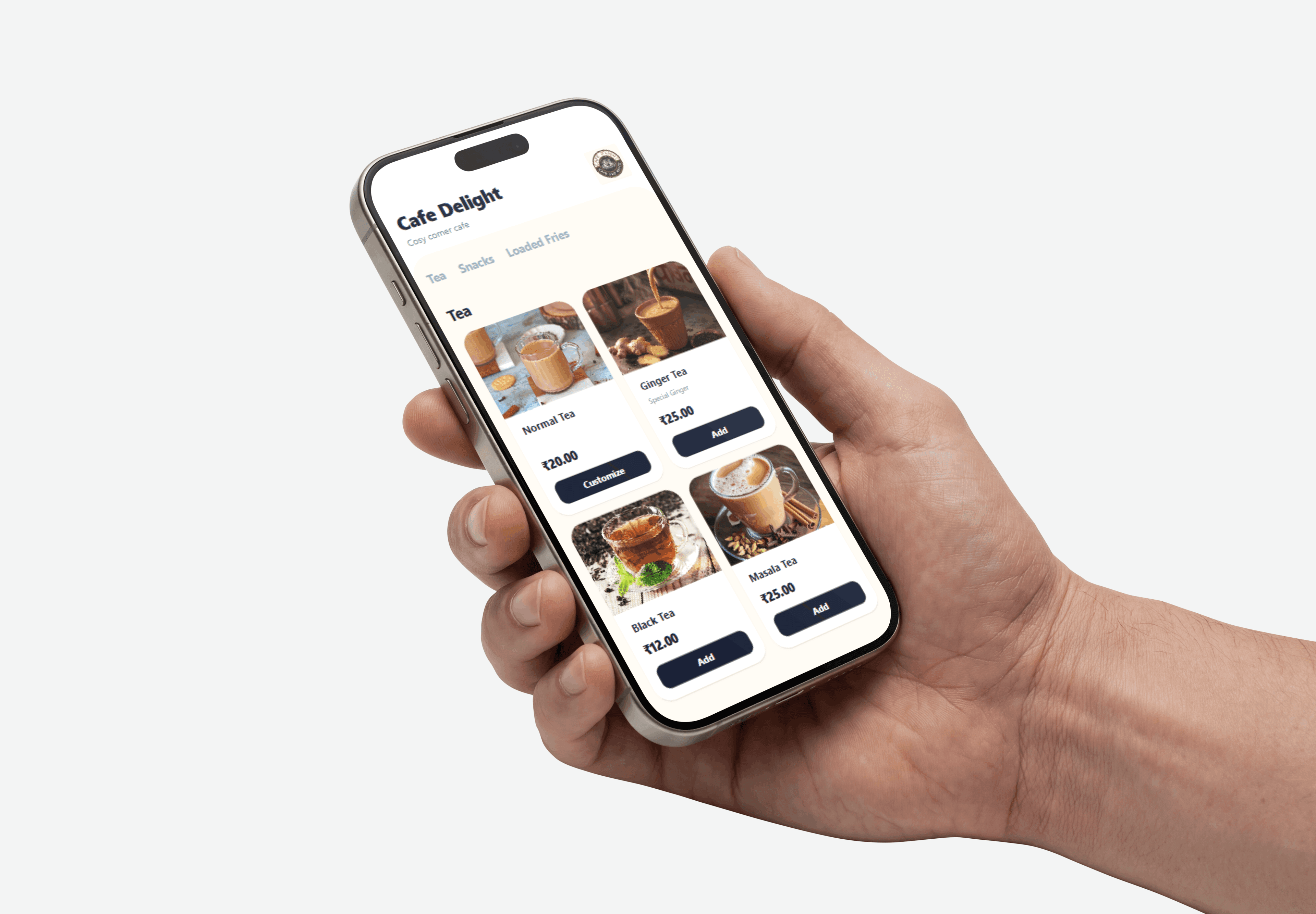 DroxMenu — mobile digital menu opened from a restaurant table QR code
